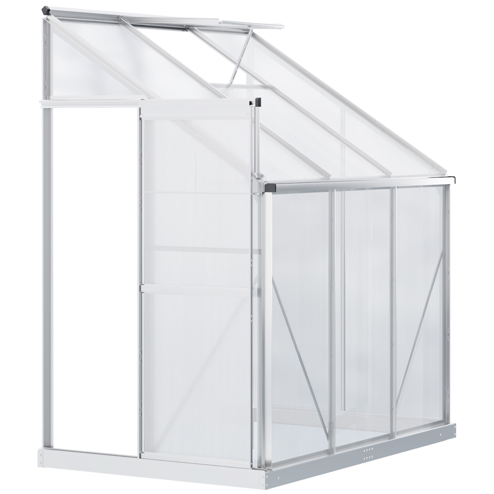 Lean-to Greenhouse Walk-in Garden Aluminum Polycarbonate with Roof Vent for Plants Herbs Vegetables 6' x 4' x 7' Silver Walk In Greenhouses Multi Colour  at Gallery Canada