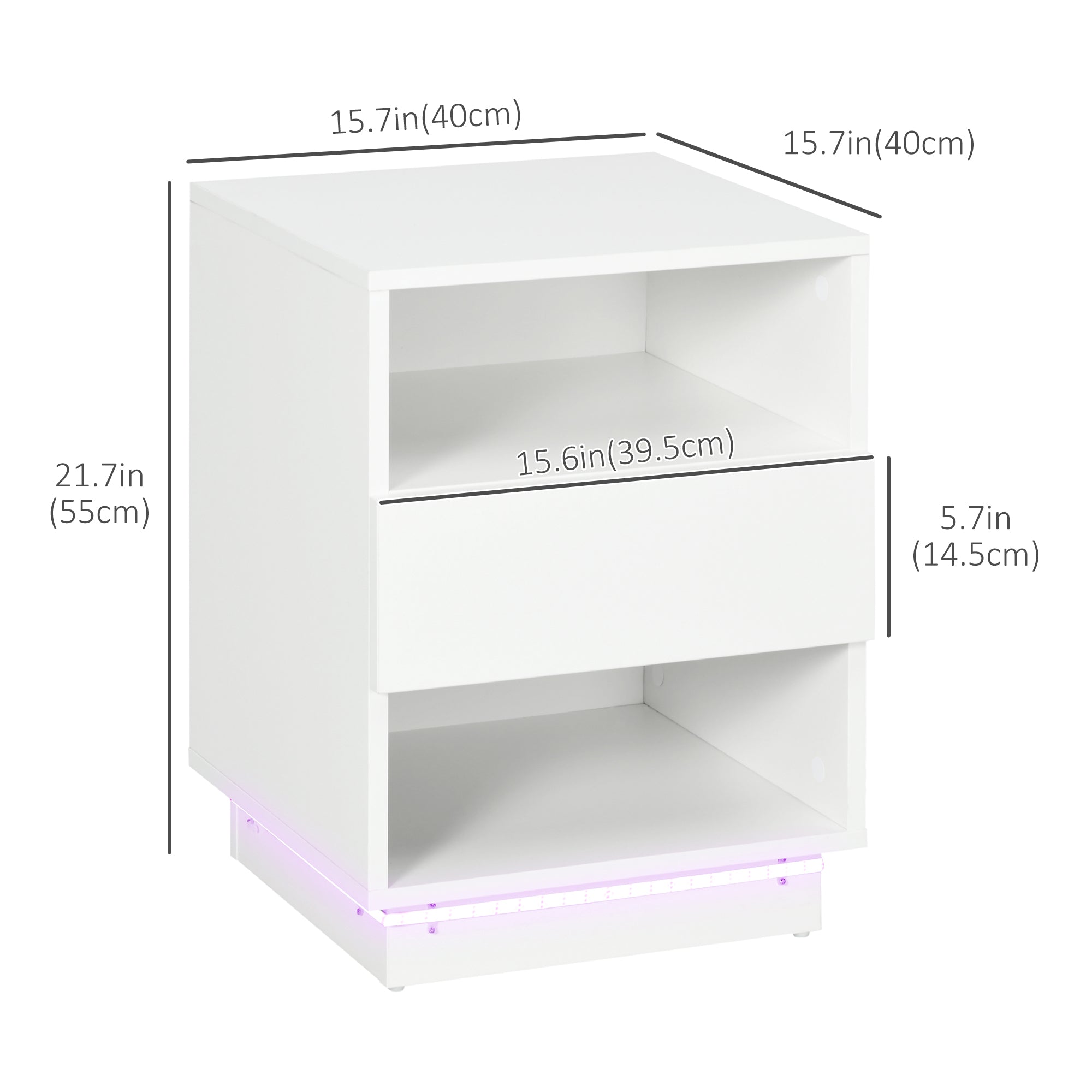 LED Nightstand, Bedside Table with LED Lights, Drawer, 2 Shelves, Remote, Side Table for Living Room, Bedroom Bedside Tables   at Gallery Canada