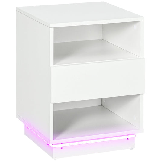 LED Nightstand, Bedside Table with LED Lights, Drawer, 2 Shelves, Remote, Side Table for Living Room, Bedroom Bedside Tables White  at Gallery Canada