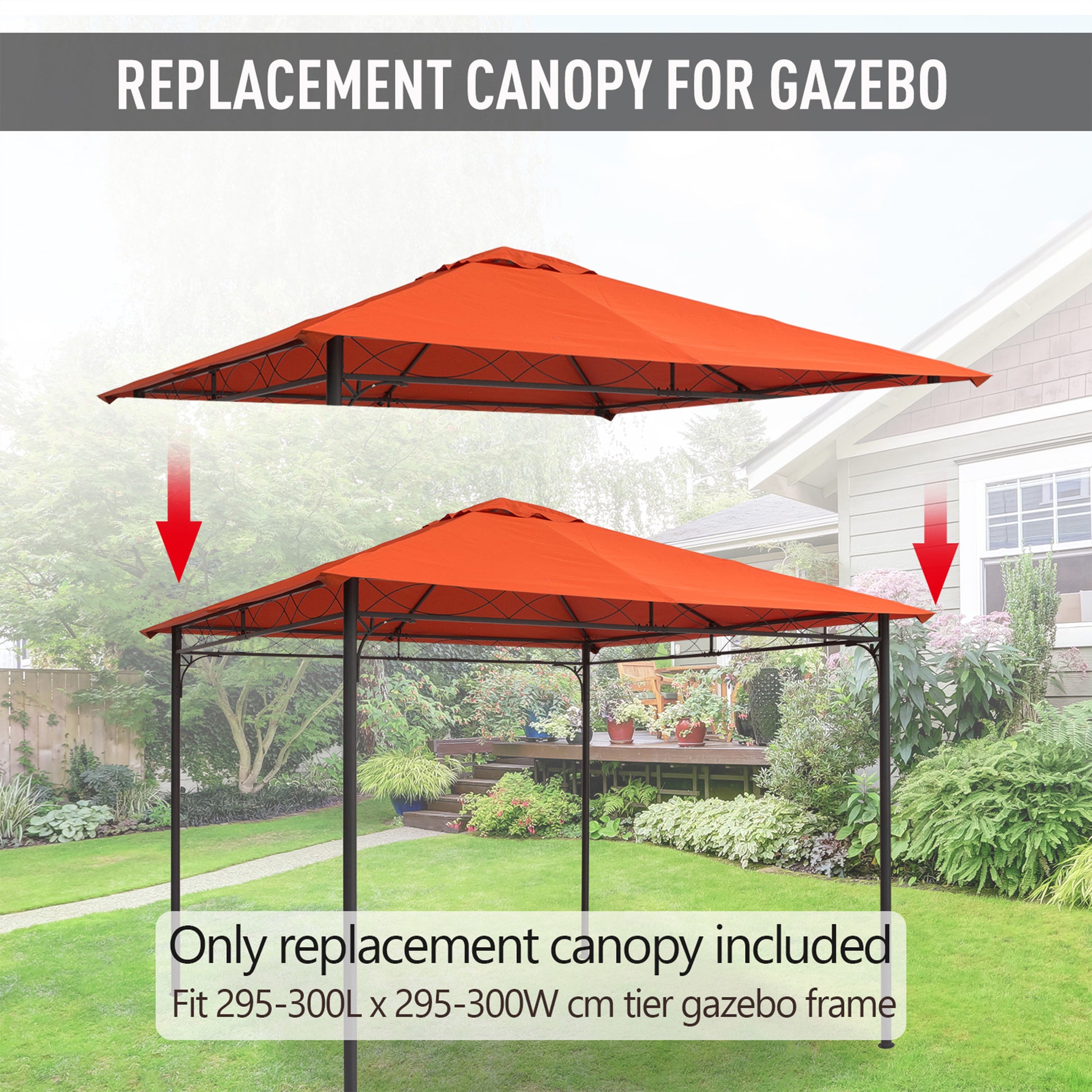 9.8' x 9.7' Square Gazebo Canopy Replacement UV Protected Top Cover Sun Shade Orange Gazebo Canopy Replacement   at Gallery Canada