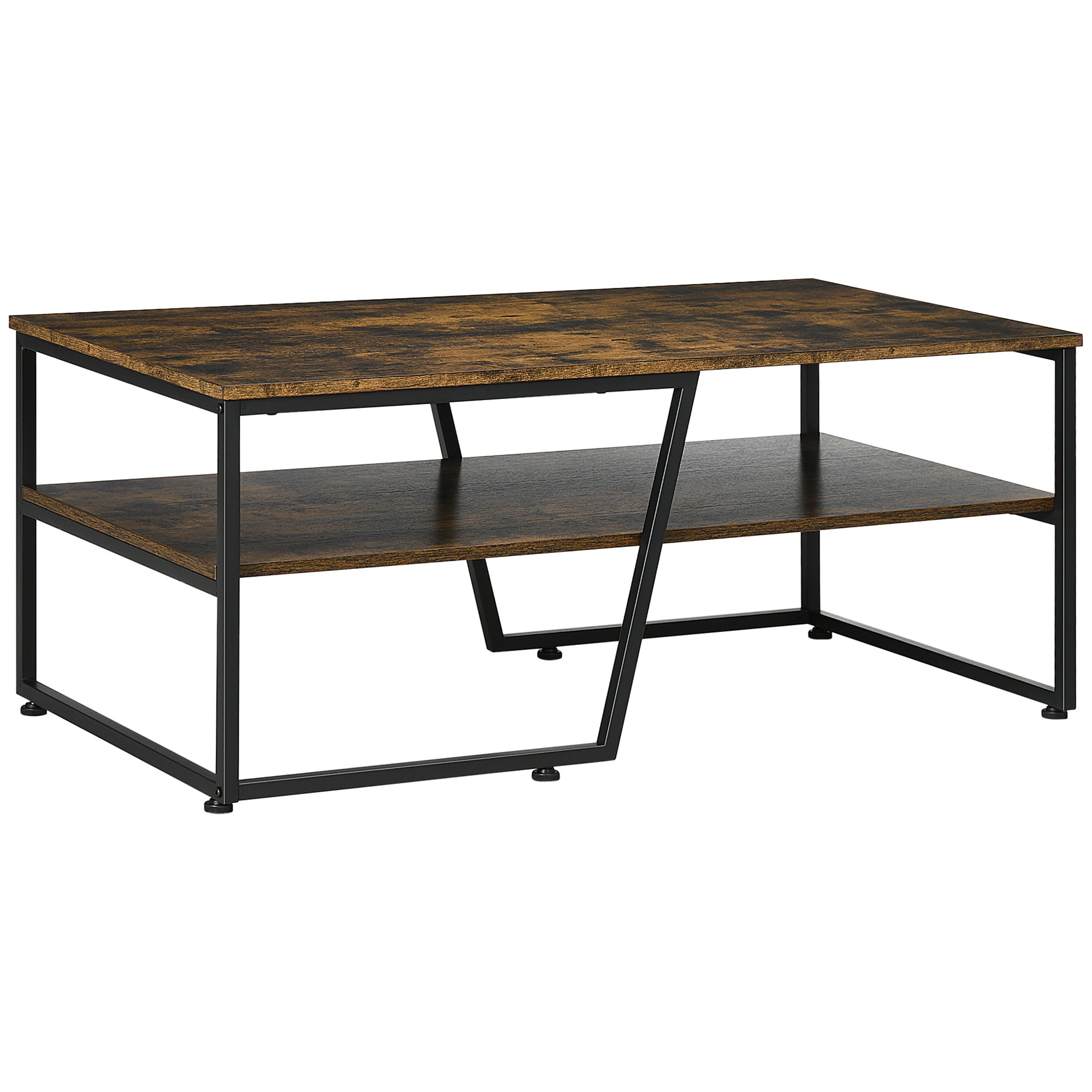 Coffee Table with Storage Shelf, Center Table with Steel Frame and Adjustable Foot Pads for Living Room, Rustic Brown Coffee Tables Multi Colour  at Gallery Canada