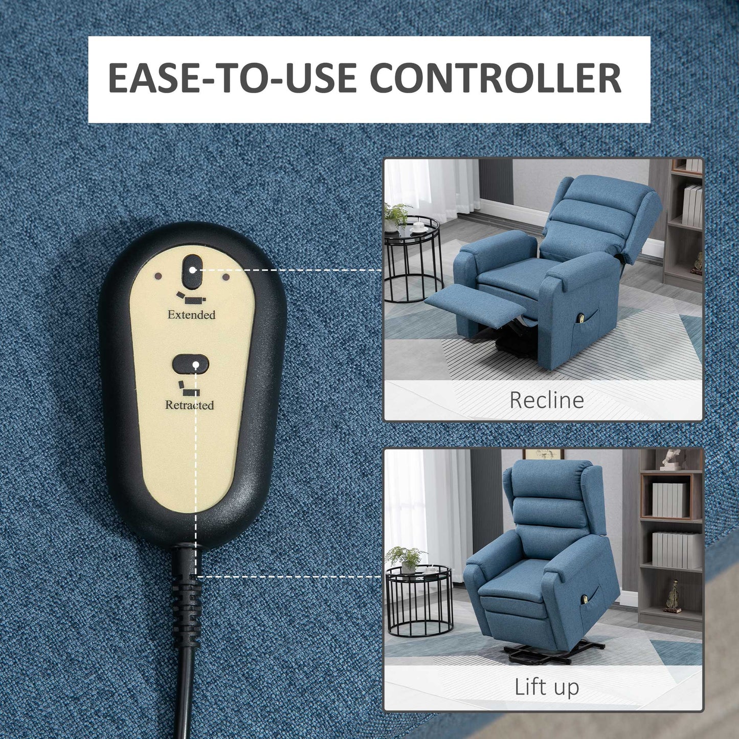 Lift Chair for Elderly, Power Chair Recliner with Footrest, Remote Control, Side Pockets for Living Room, Blue Electric Power Lift Chairs   at Gallery Canada