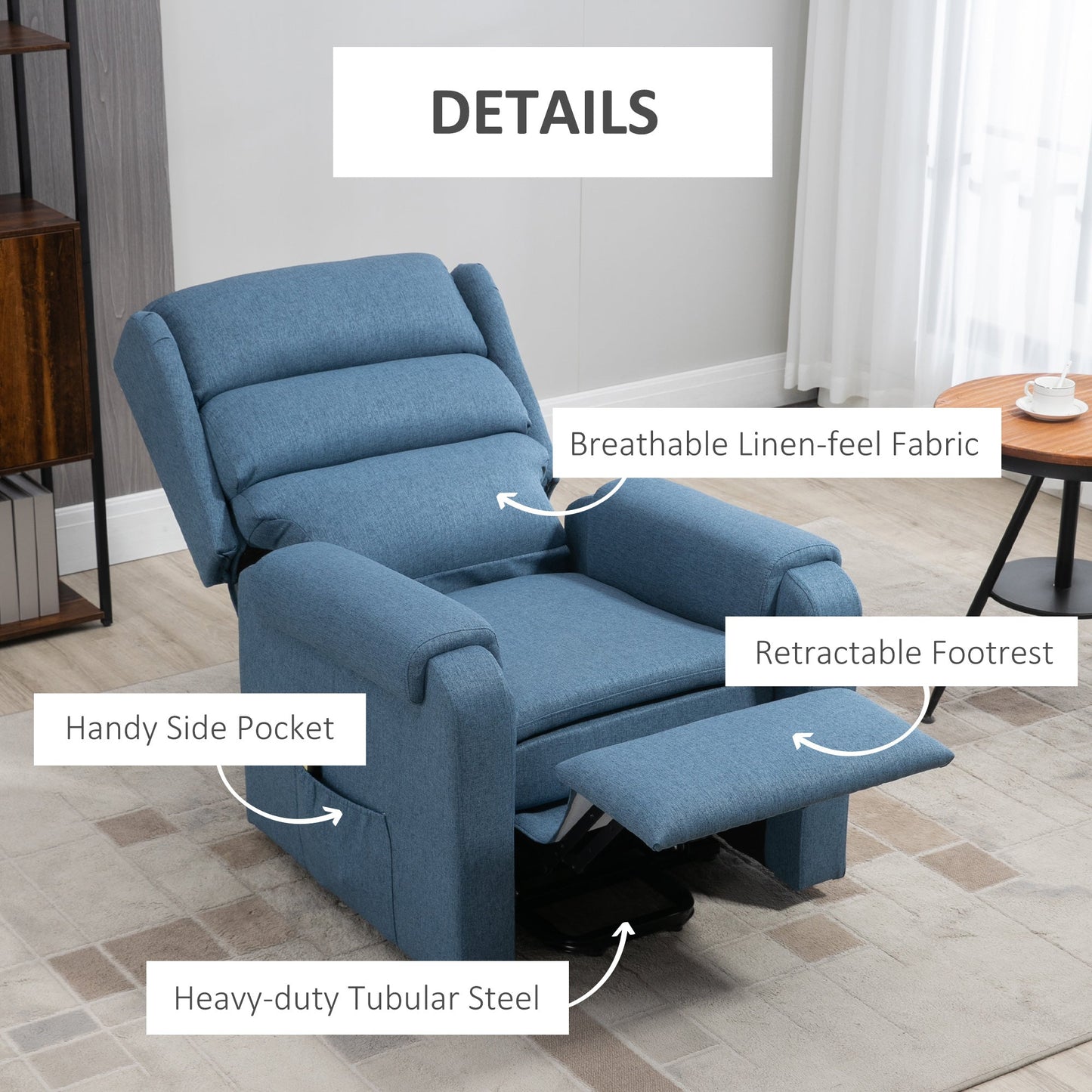 Lift Chair for Elderly, Power Chair Recliner with Footrest, Remote Control, Side Pockets for Living Room, Blue Electric Power Lift Chairs   at Gallery Canada