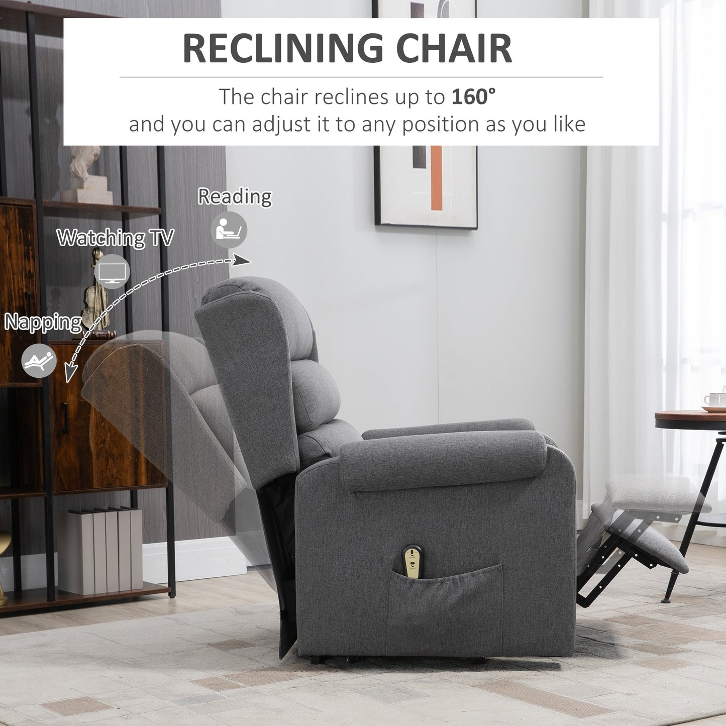 Lift Chair for Elderly, Power Chair Recliner with Footrest, Remote Control, Side Pockets for Living Room, Grey Electric Power Lift Chairs   at Gallery Canada