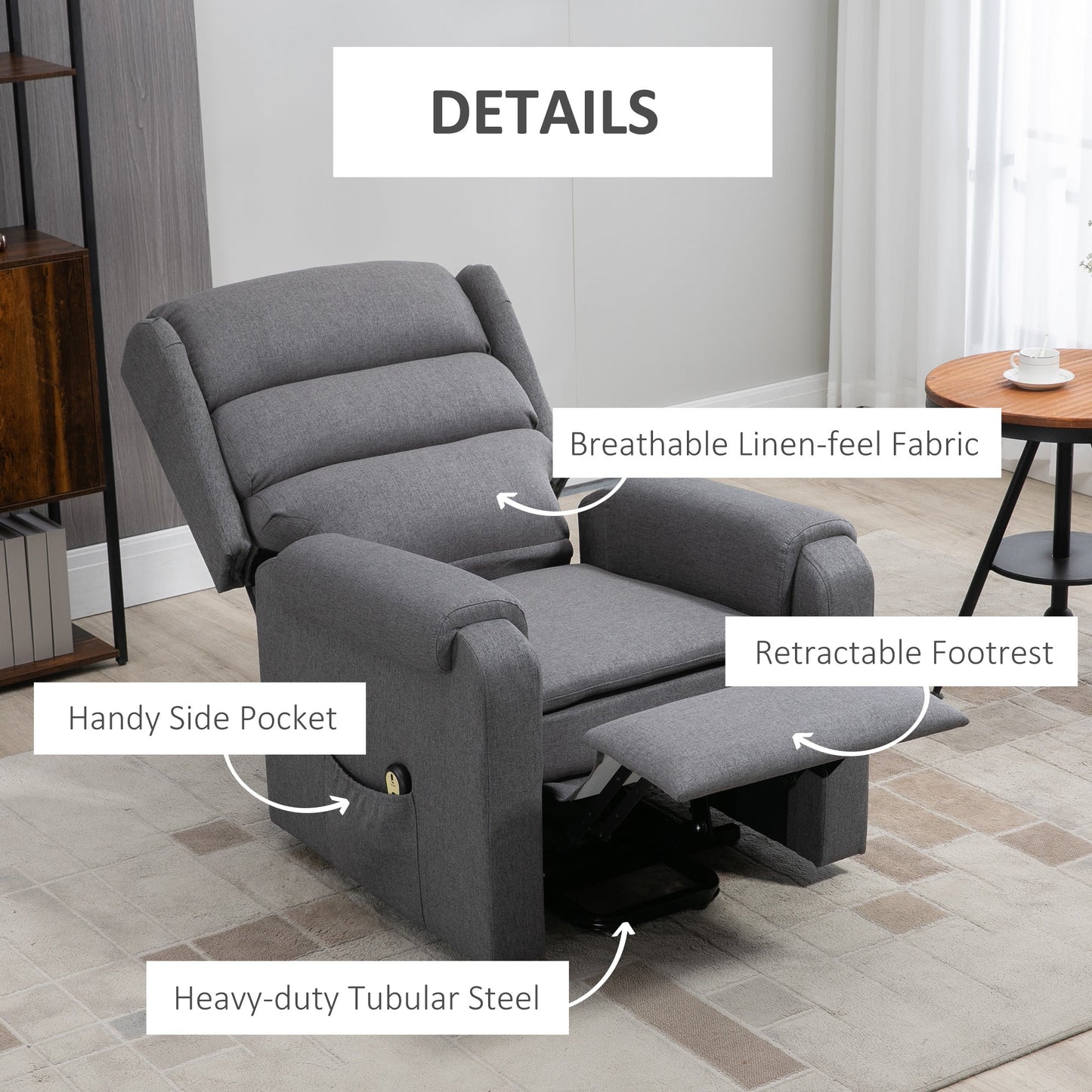 Lift Chair for Elderly, Power Chair Recliner with Footrest, Remote Control, Side Pockets for Living Room, Grey Electric Power Lift Chairs   at Gallery Canada