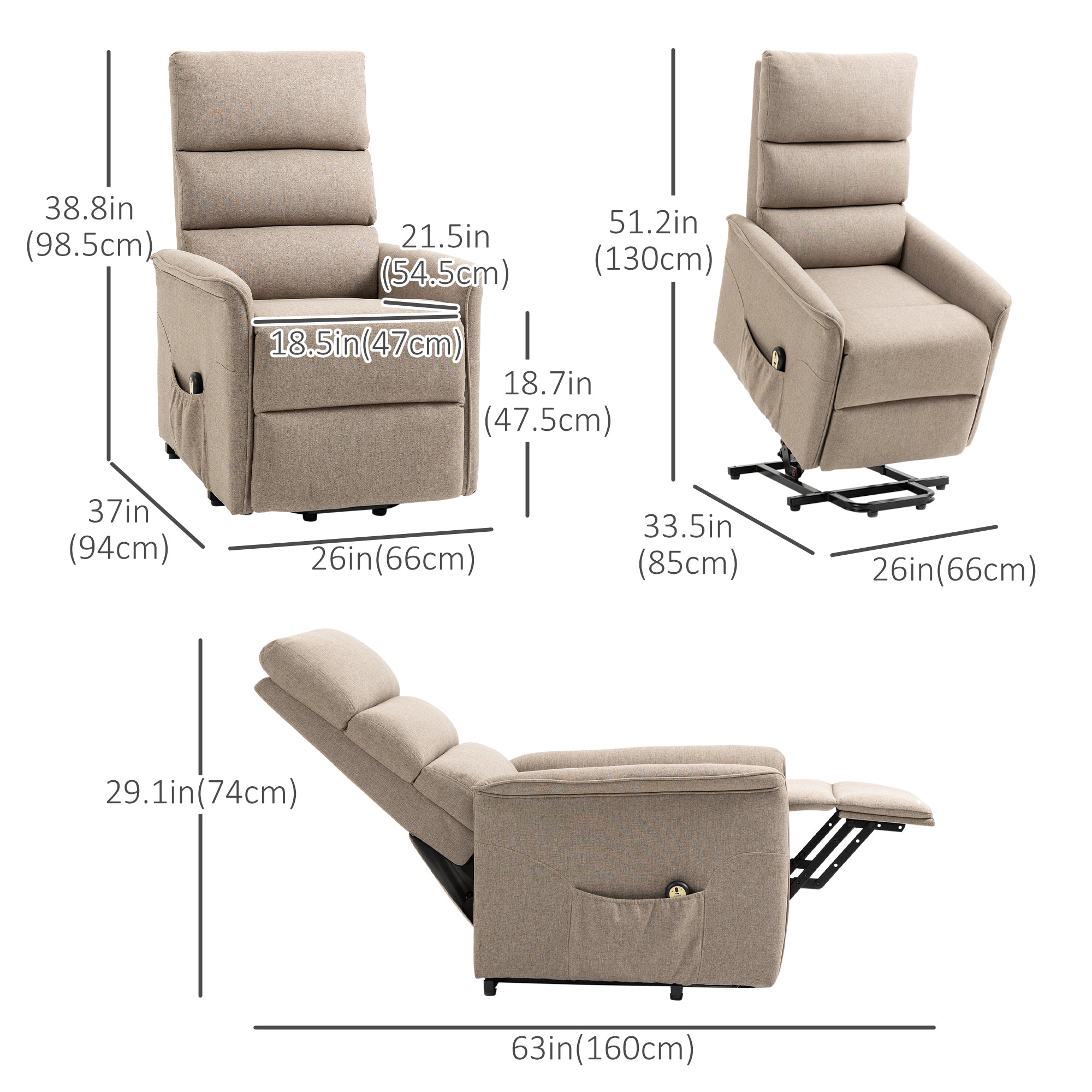 Lift Chair for Elderly, Power Chair Recliner with Remote Control, Side Pockets for Living Room, Brown Electric Power Lift Chairs   at Gallery Canada