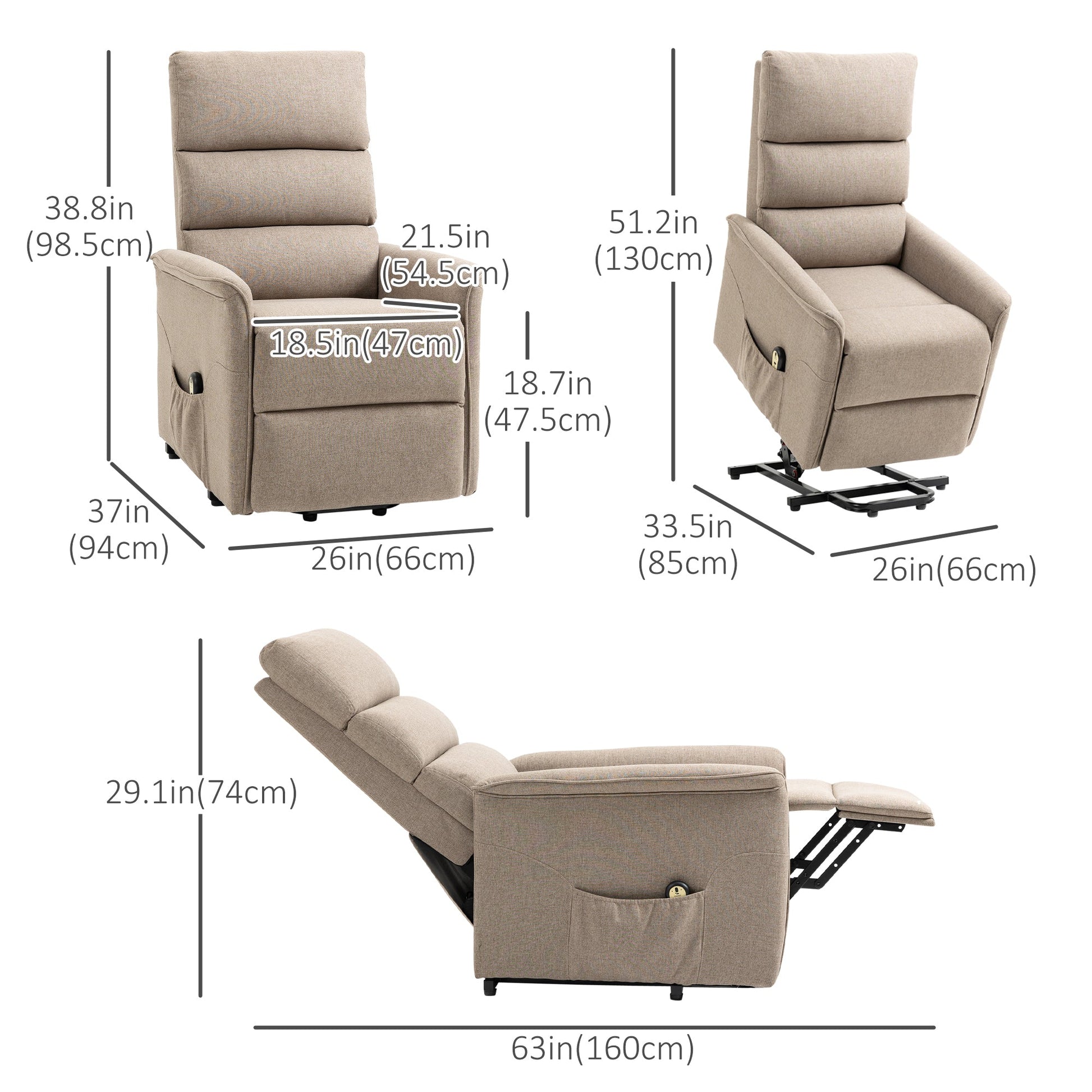 Lift Chair for Elderly, Power Chair Recliner with Remote Control, Side Pockets for Living Room, Brown Electric Power Lift Chairs   at Gallery Canada