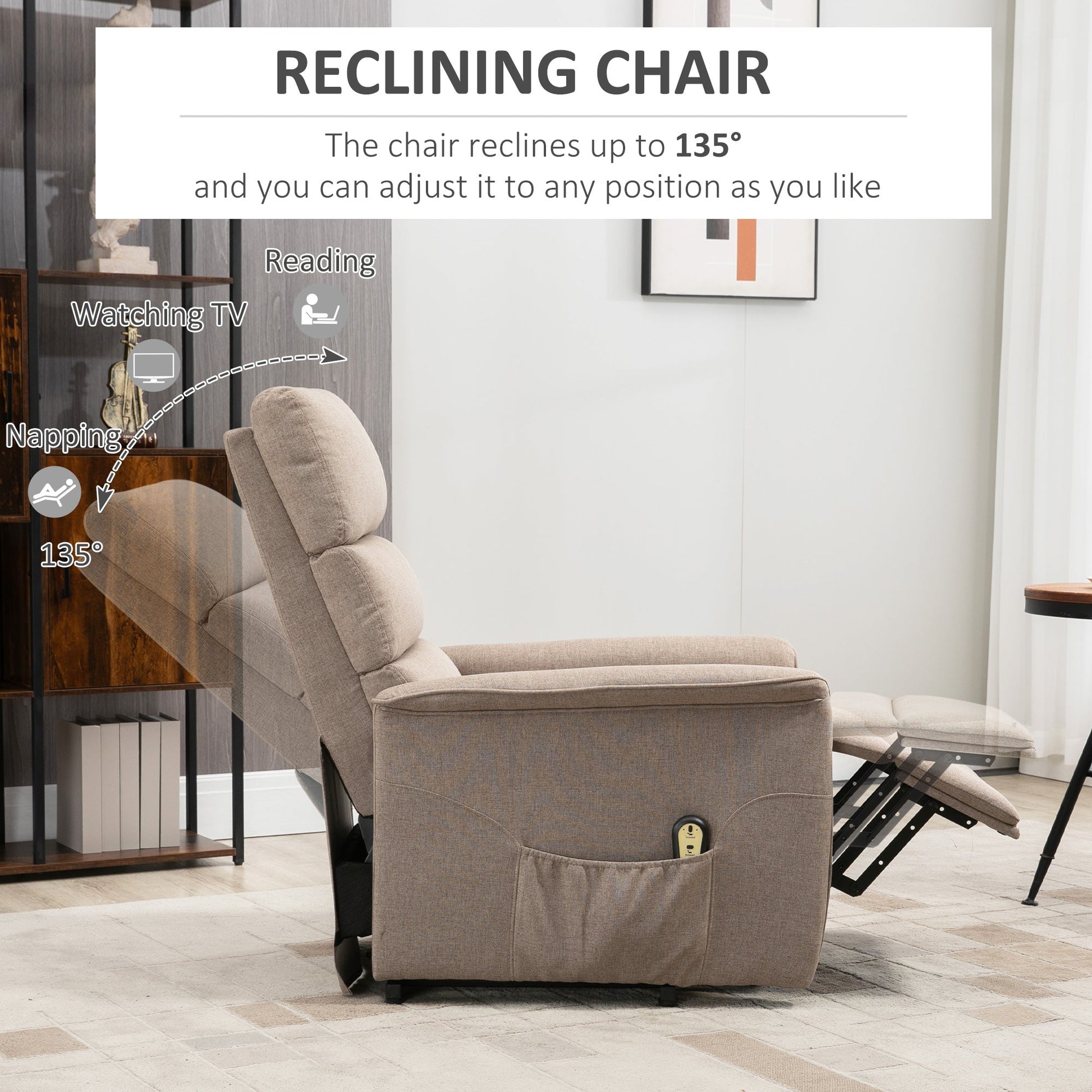 Lift Chair for Elderly, Power Chair Recliner with Remote Control, Side Pockets for Living Room, Brown Electric Power Lift Chairs   at Gallery Canada