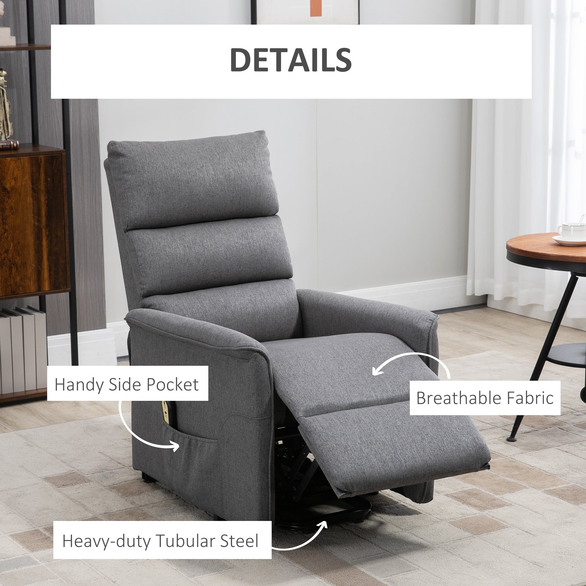 Lift Chair for Elderly, Power Chair Recliner with Remote Control, Side Pockets for Living Room, Dark Grey Electric Power Lift Chairs   at Gallery Canada