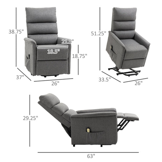 Lift Chair for Elderly, Power Chair Recliner with Remote Control, Side Pockets for Living Room, Dark Grey Electric Power Lift Chairs Dark Grey  at Gallery Canada