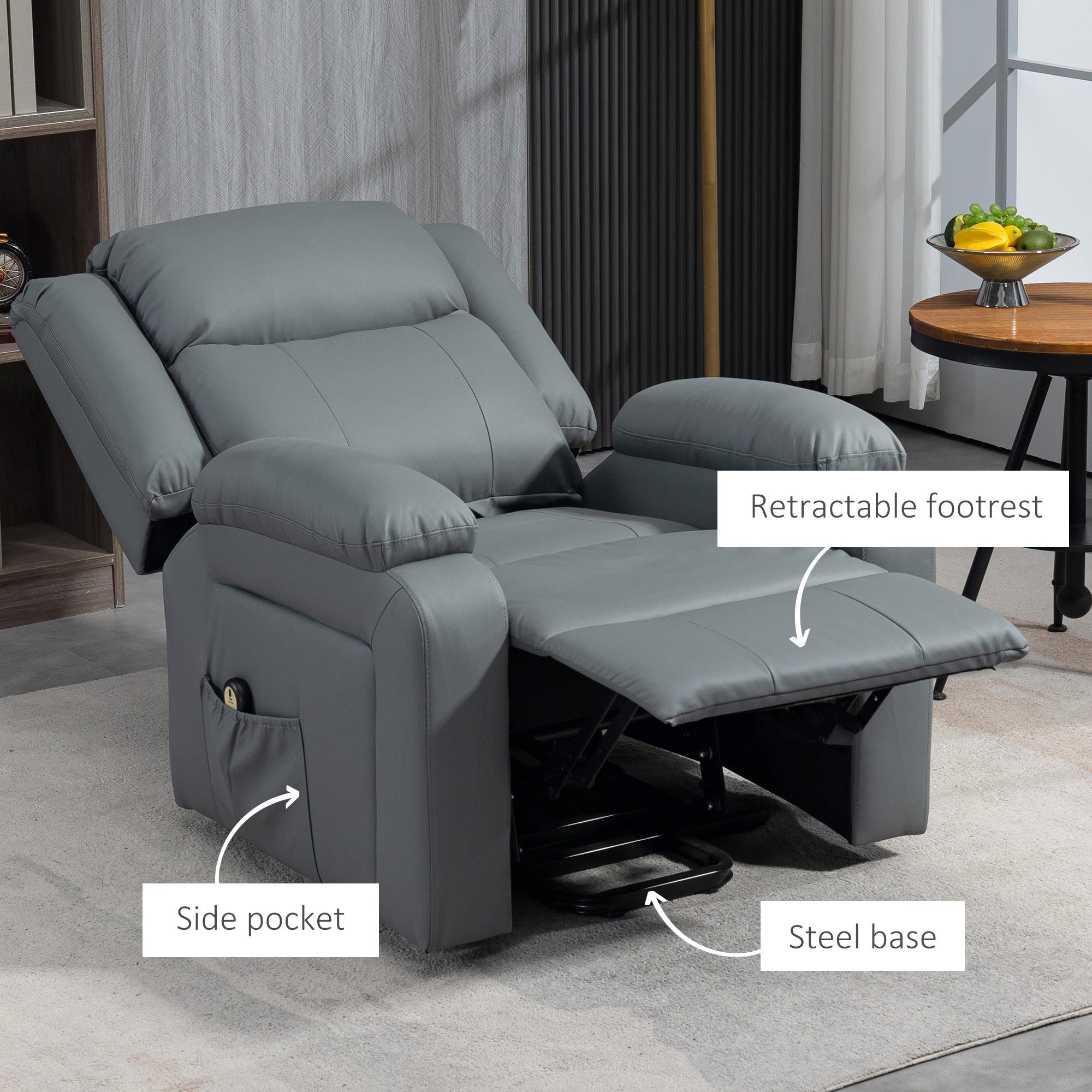 Lift Chair for Seniors, PU Leather Upholstered Electric Recliner Chair with Remote, Side Pockets, Quick Assembly, Grey Electric Power Lift Chairs   at Gallery Canada