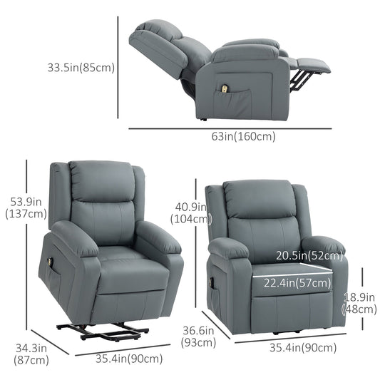 Lift Chair for Seniors, PU Leather Upholstered Electric Recliner Chair with Remote, Side Pockets, Quick Assembly, Grey Electric Power Lift Chairs Grey  at Gallery Canada