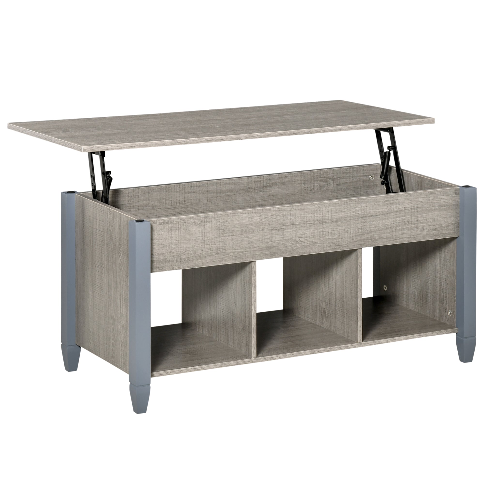 Lift Top Coffee Table with Hidden Storage Compartment and 3 Lower Shelves, Pop-Up Center Table for Living Room, Grey Coffee Tables Grey  at Gallery Canada