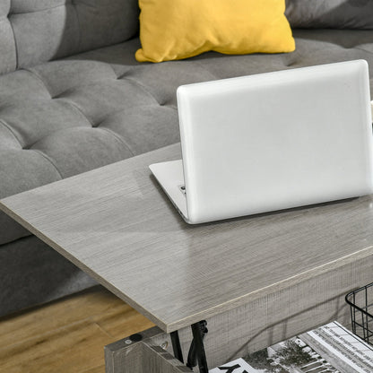 Lift Top Coffee Table with Hidden Storage Compartment and Open Shelves, Lift Tabletop Pop-Up Center Table for Living Room, Light Grey Coffee Tables   at Gallery Canada