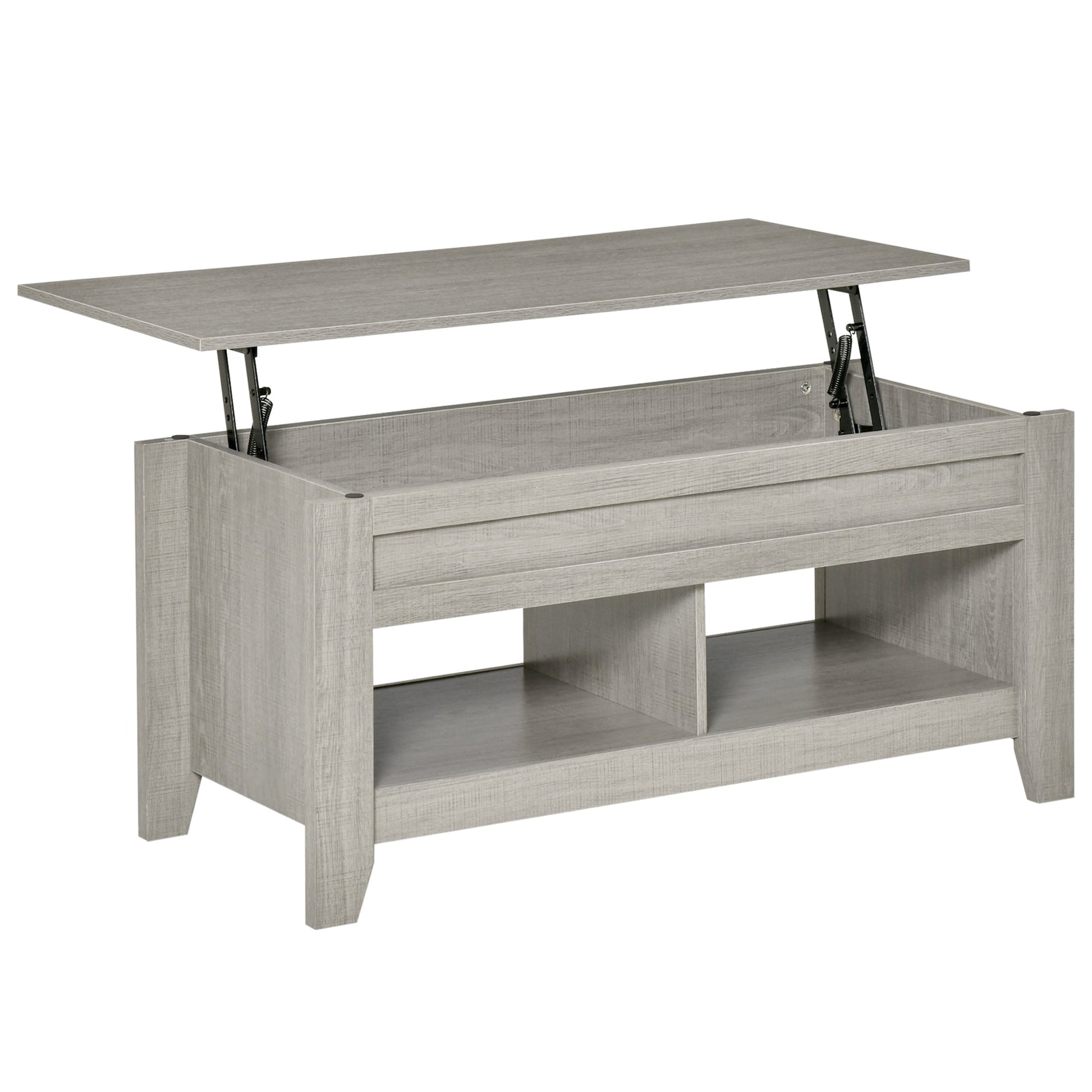 Lift Top Coffee Table with Hidden Storage Compartment and Open Shelves, Lift Tabletop Pop-Up Center Table for Living Room, Light Grey Coffee Tables Light Grey  at Gallery Canada