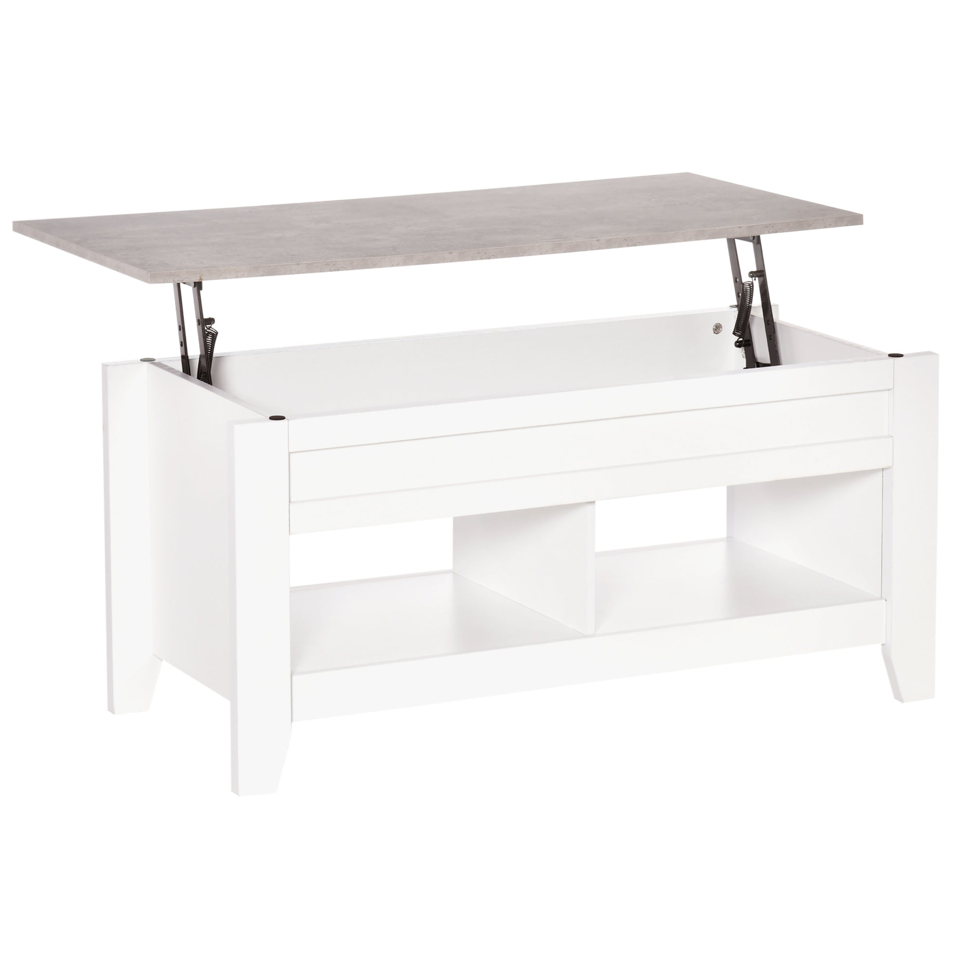 Lift Top Coffee Table with Hidden Storage Compartment and Open Shelves, Lift Tabletop Pop-Up Center Table for Living Room, White Coffee Tables White  at Gallery Canada