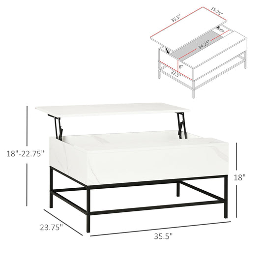 Lift Top Coffee Table with Hidden Storage Compartment Lift Tabletop Center Table for Living Room, White - Gallery Canada