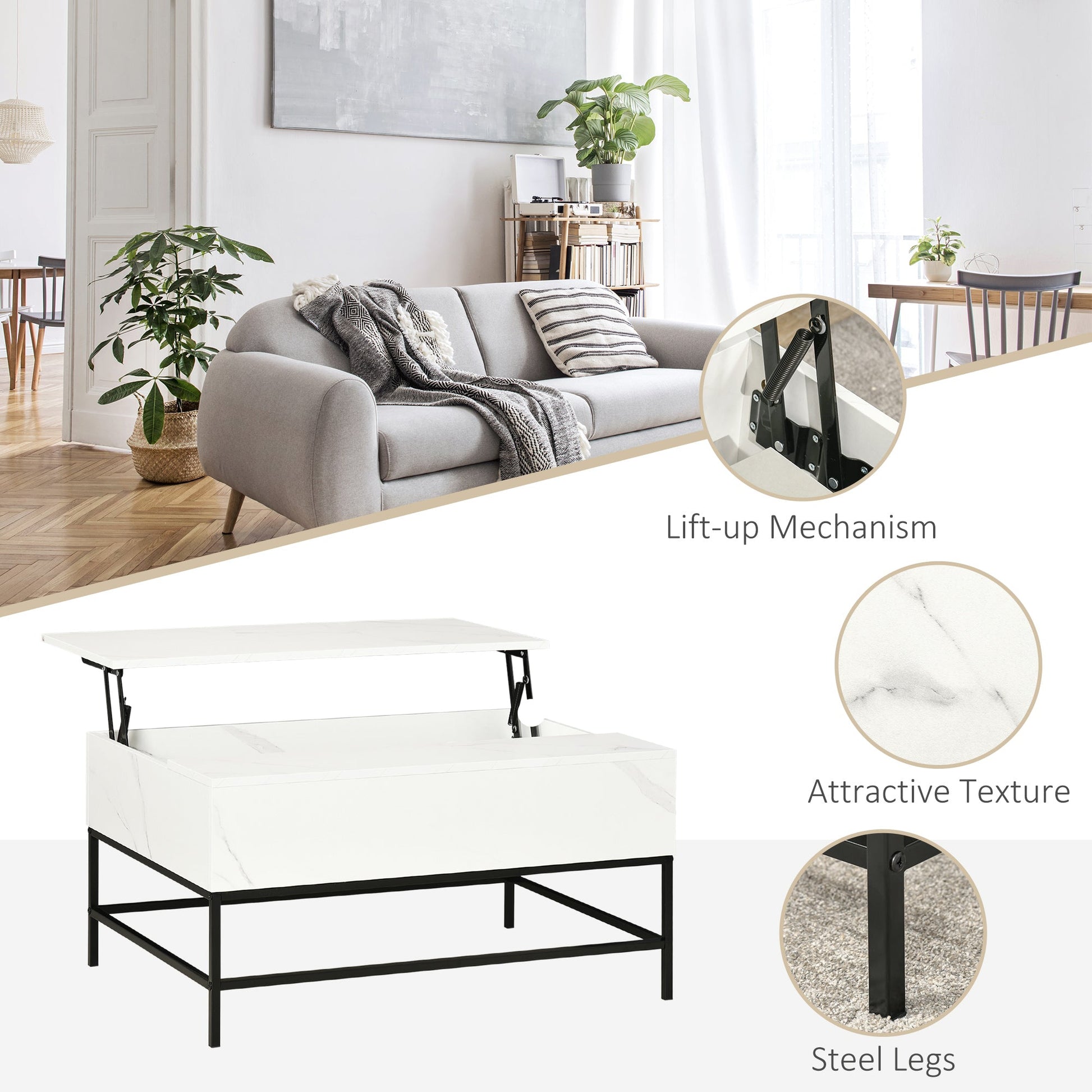 Lift Top Coffee Table with Hidden Storage Compartment Lift Tabletop Center Table for Living Room, White Coffee Tables   at Gallery Canada