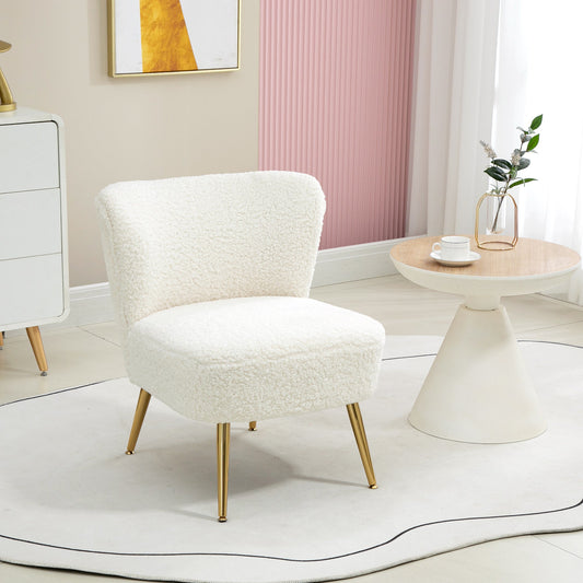 Lounge Chair for Bedroom Living Room Chair with Soft Upholstery and Gold Legs White - Gallery Canada