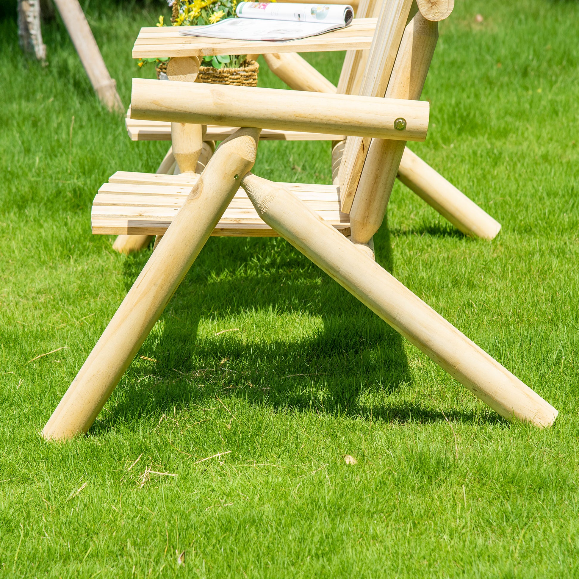 Wood Adirondack Patio Chair Bench with Center Coffee Table, for Lounging and Relaxing Outdoors Natural Outdoor Benches   at Gallery Canada