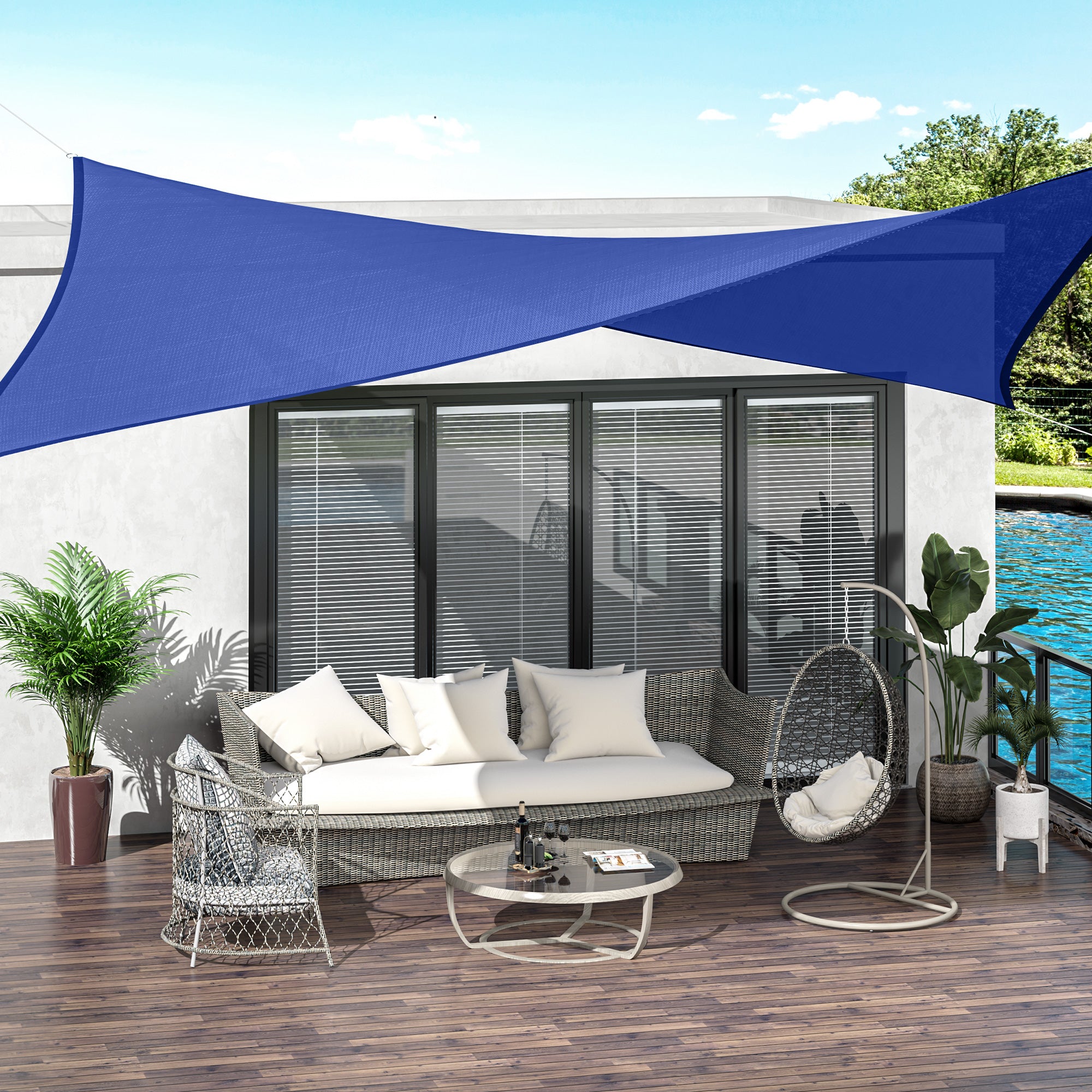 Rectangle 20'x 16' Sun Shade Sail Top Cover Fabric Outdoor Shelter Backyard Window Garden Carrying Bag Blue Shade Sails   at Gallery Canada