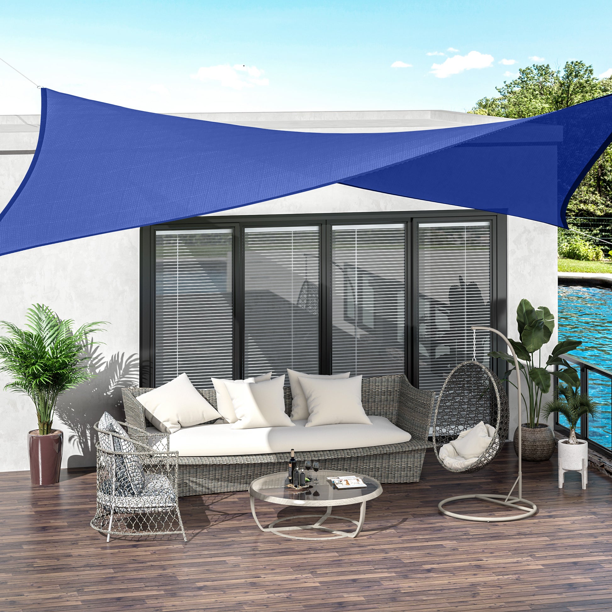 Rectangle 20'x 16' Sun Shade Sail Top Cover Fabric Outdoor Shelter Backyard Window Garden Carrying Bag Blue Shade Sails   at Gallery Canada