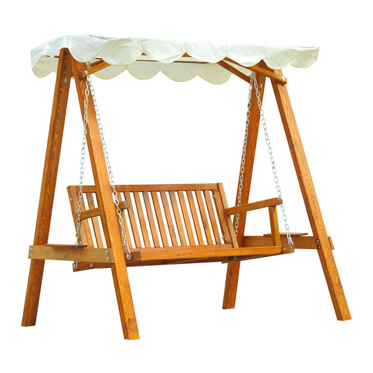 65" Patio Swing Chair with Canopy Outdoor Wooden Swing Bench Hammock for Garden, Poolside, Backyard - Gallery Canada