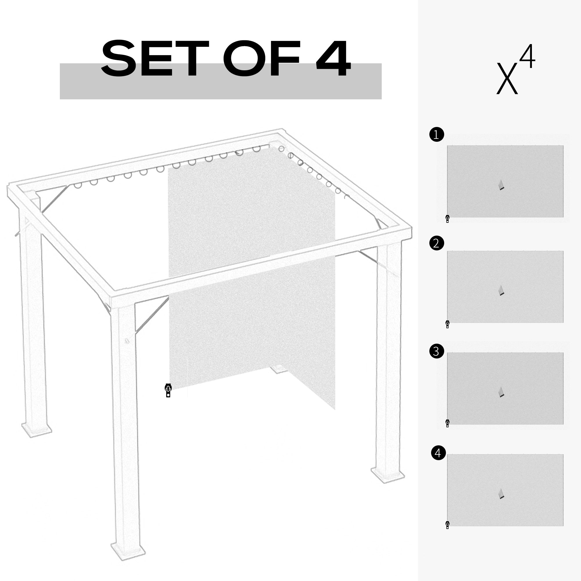 4-Panel Universal Gazebo Privacy Curtains with Zipper for 10' x 13' Canopy, Hooks Included, Grey Gazebo Sidewalls   at Gallery Canada