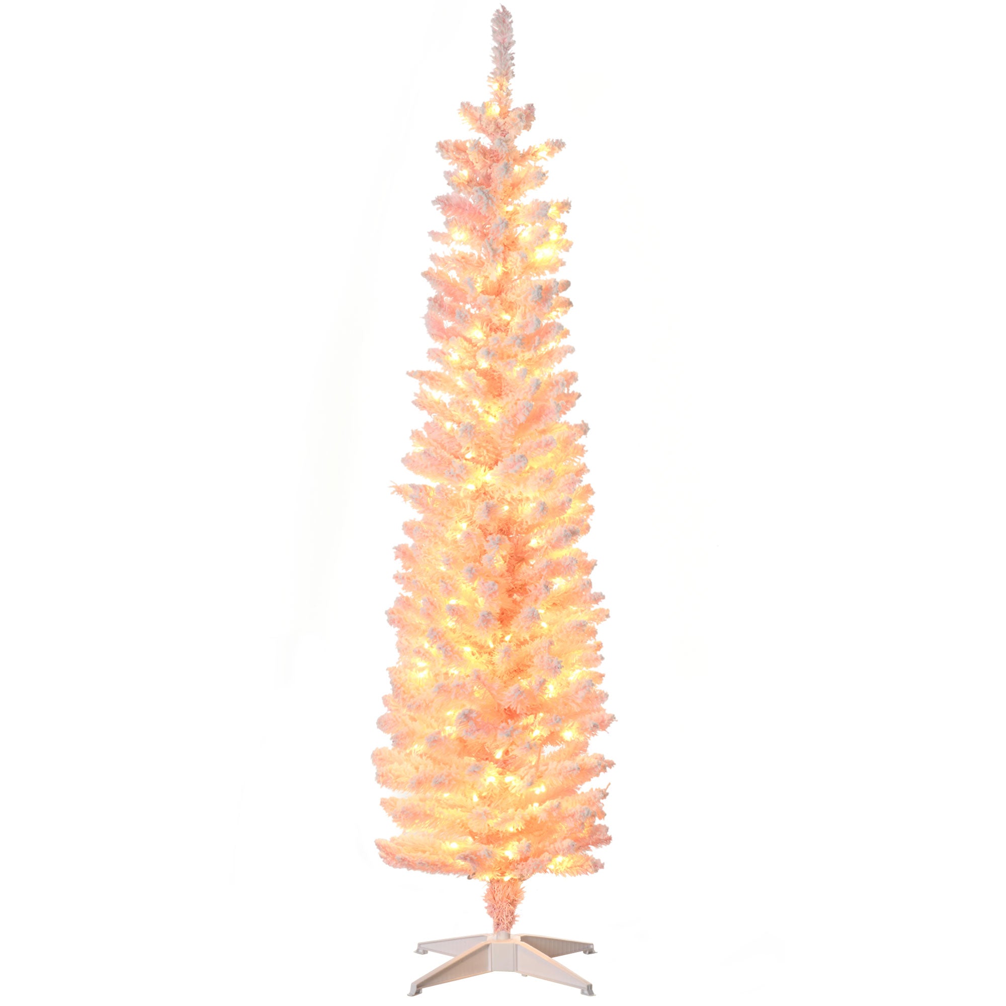 6' Flocked Christmas Trees, Pencil Prelit Artificial Christmas Tree with Snow Branches, Pink Pencil Christmas Trees Pink  at Gallery Canada