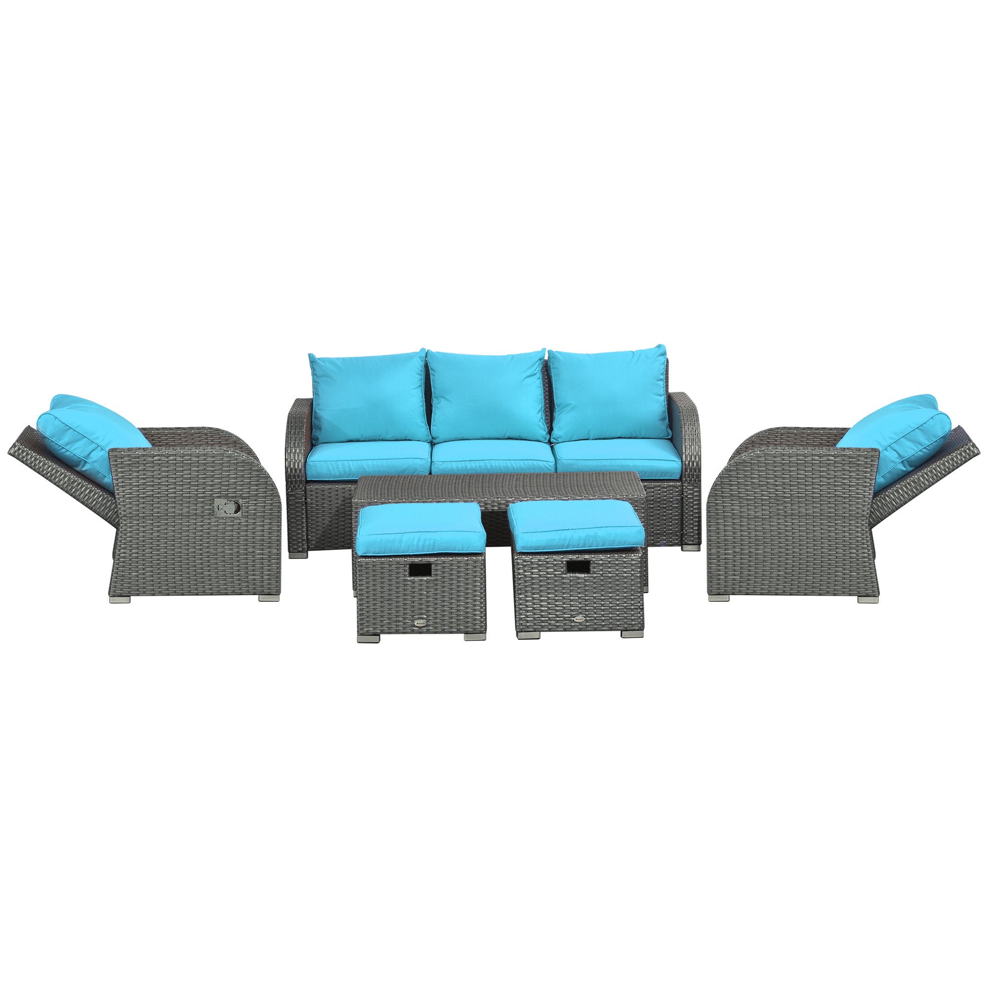 6-Piece Wicker Patio Furniture Set with Cushions, Recliners, Footstools, Table - Sky Blue Patio Furniture Sets Multi Colour  at Gallery Canada