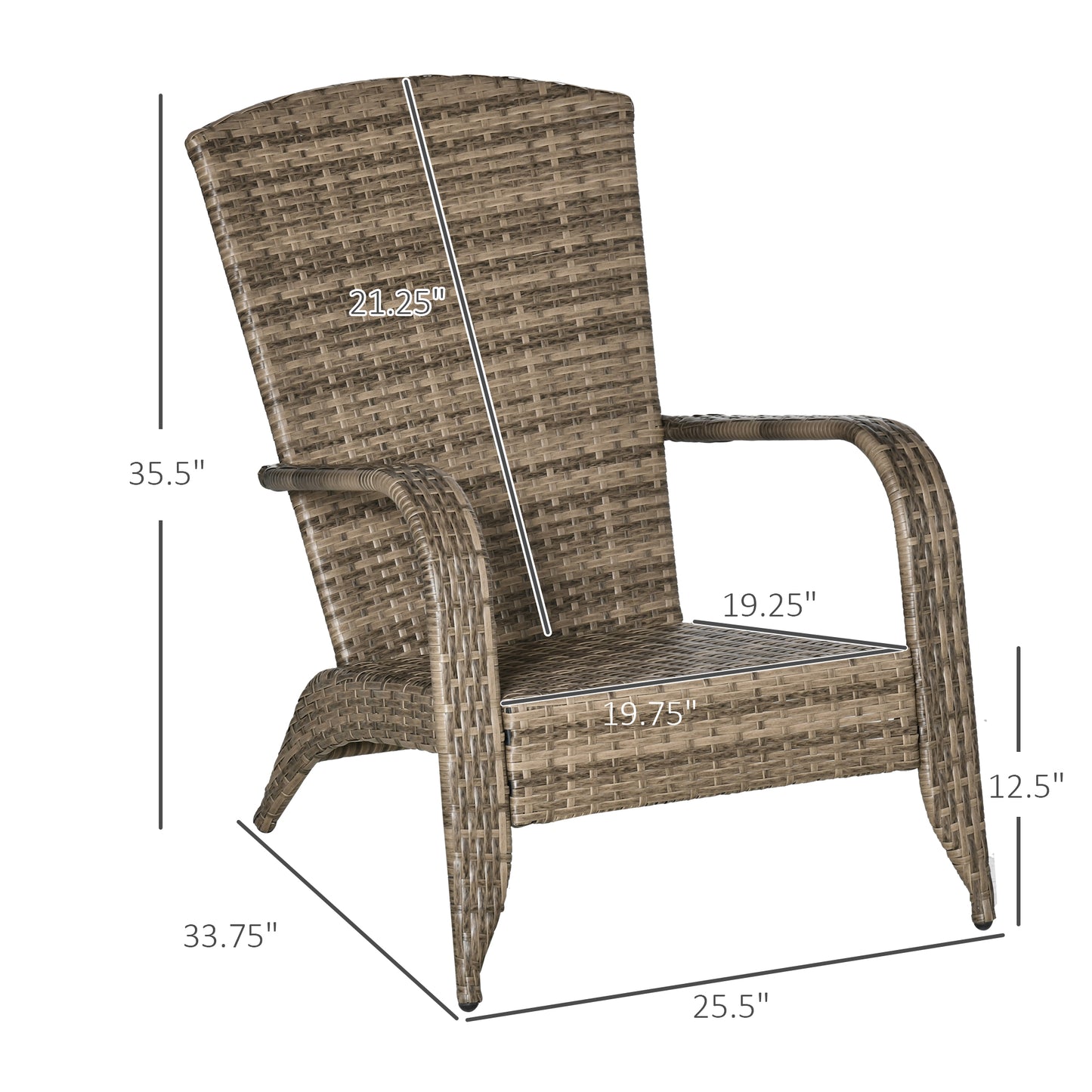 Wicker Adirondack Chair with Cushions, Tall Backrest, Armrests for Patio or Garden, Blue Patio Chairs   at Gallery Canada