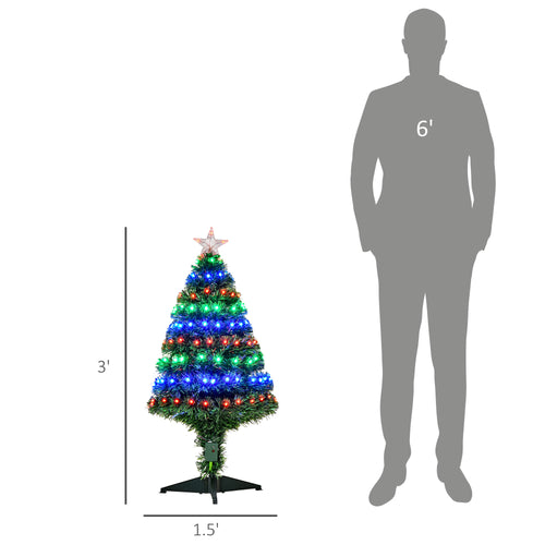 3FT Pre-lit LED Optical Fiber Christmas Tree Artificial Holiday Décor with Stand