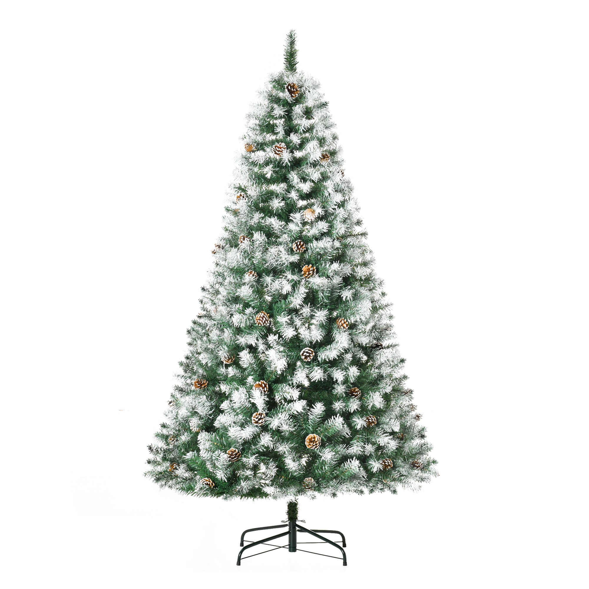 6ft Snow Flocked Artificial Christmas Tree, Unlit Full Fir Tree with Automatic Open, 800 Realistic Branches and 61 Pine Cones Artificial Christmas Trees Green  at Gallery Canada