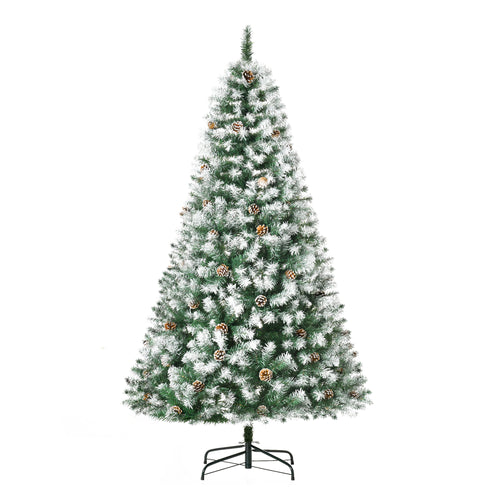 6ft Snow Flocked Artificial Christmas Tree, Unlit Full Fir Tree with Automatic Open, 800 Realistic Branches and 61 Pine Cones