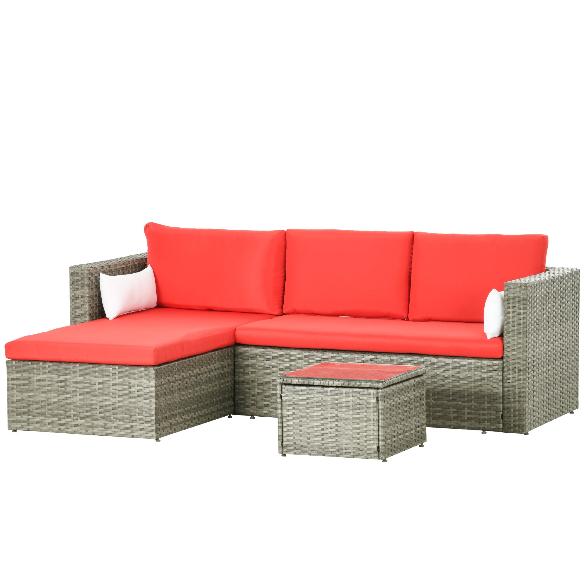 3pcs Modern Rattan Sofa Set, Wicker Patio Furniture Set with Coffee Table, Cushions, Pillows Patio Furniture Sets Red  at Gallery Canada