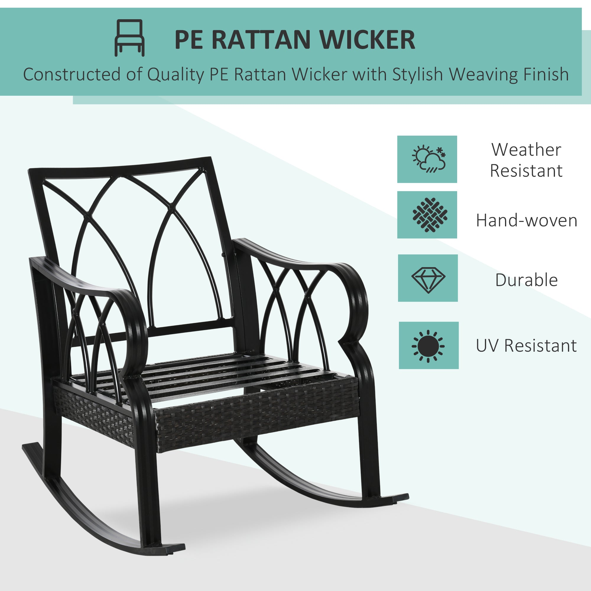 Outdoor Wicker Rocking Chair with Padded Cushions for Garden, Patio, and Backyard, Khaki Patio Chairs   at Gallery Canada