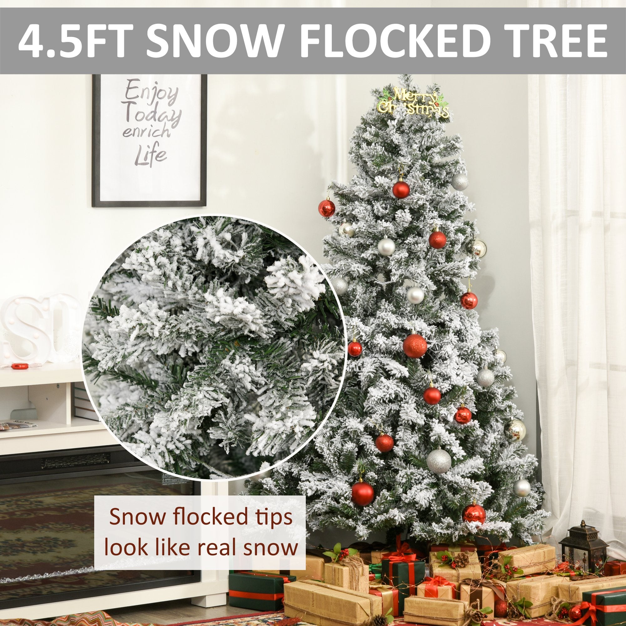 6ft Snow Flocked Artificial Tree 250 LED Light 928 Branches Christmas Season Flocked Christmas Trees   at Gallery Canada