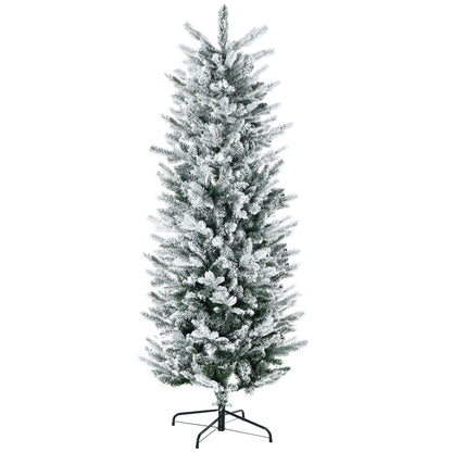 6' Artificial Flocked Christmas Tree with Snow Frosted Branches, Auto Open, Steel Base Pencil Christmas Trees Green  at Gallery Canada