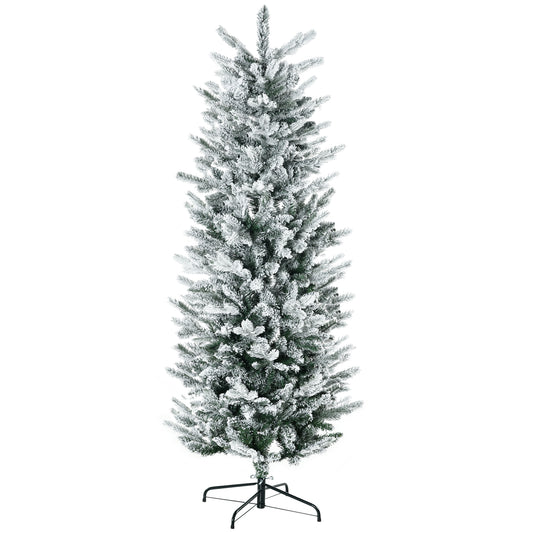 6' Artificial Flocked Christmas Tree with Snow Frosted Branches, Auto Open, Steel Base - Gallery Canada