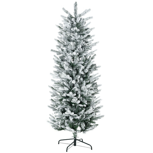 6' Artificial Flocked Christmas Tree with Snow Frosted Branches, Auto Open, Steel Base