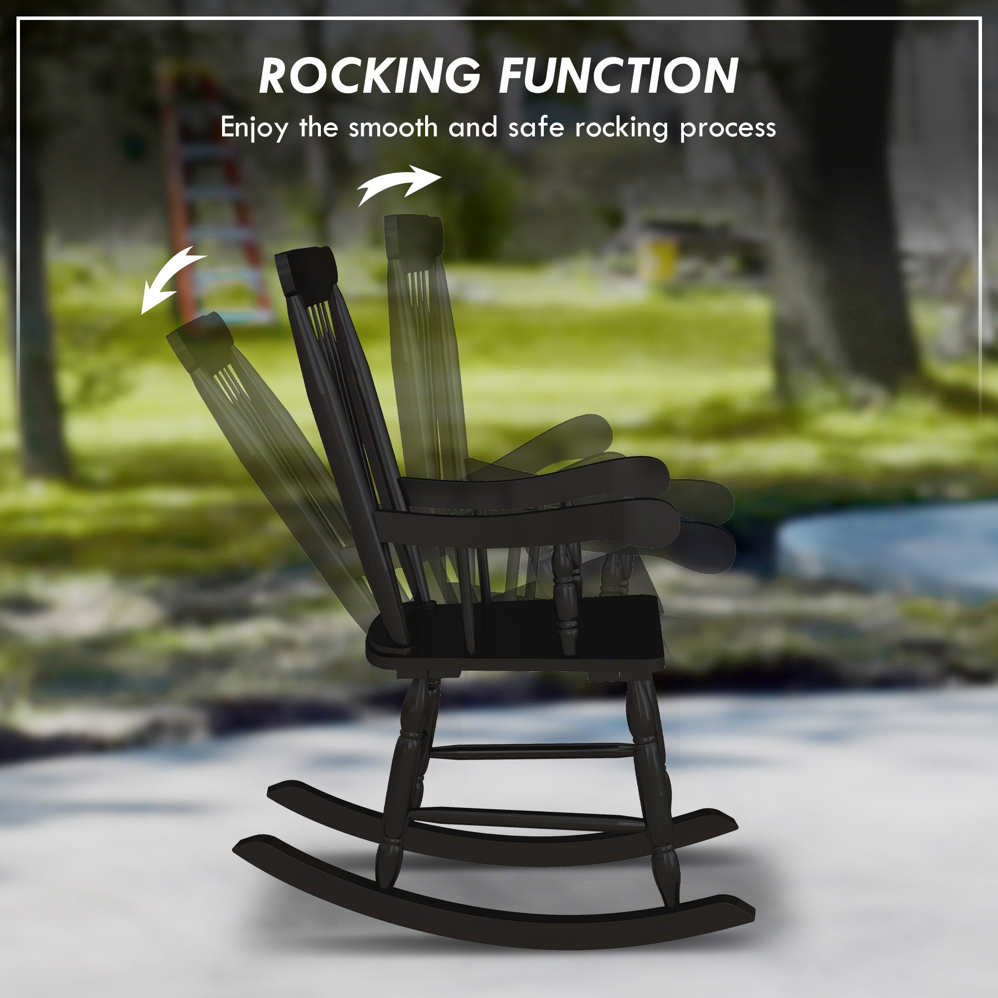 Porch Rocker Chair, Outdoor Wooden Rocking Chair with High Back for Garden, Patio, Balcony, Black Outdoor Rocking Chairs   at Gallery Canada