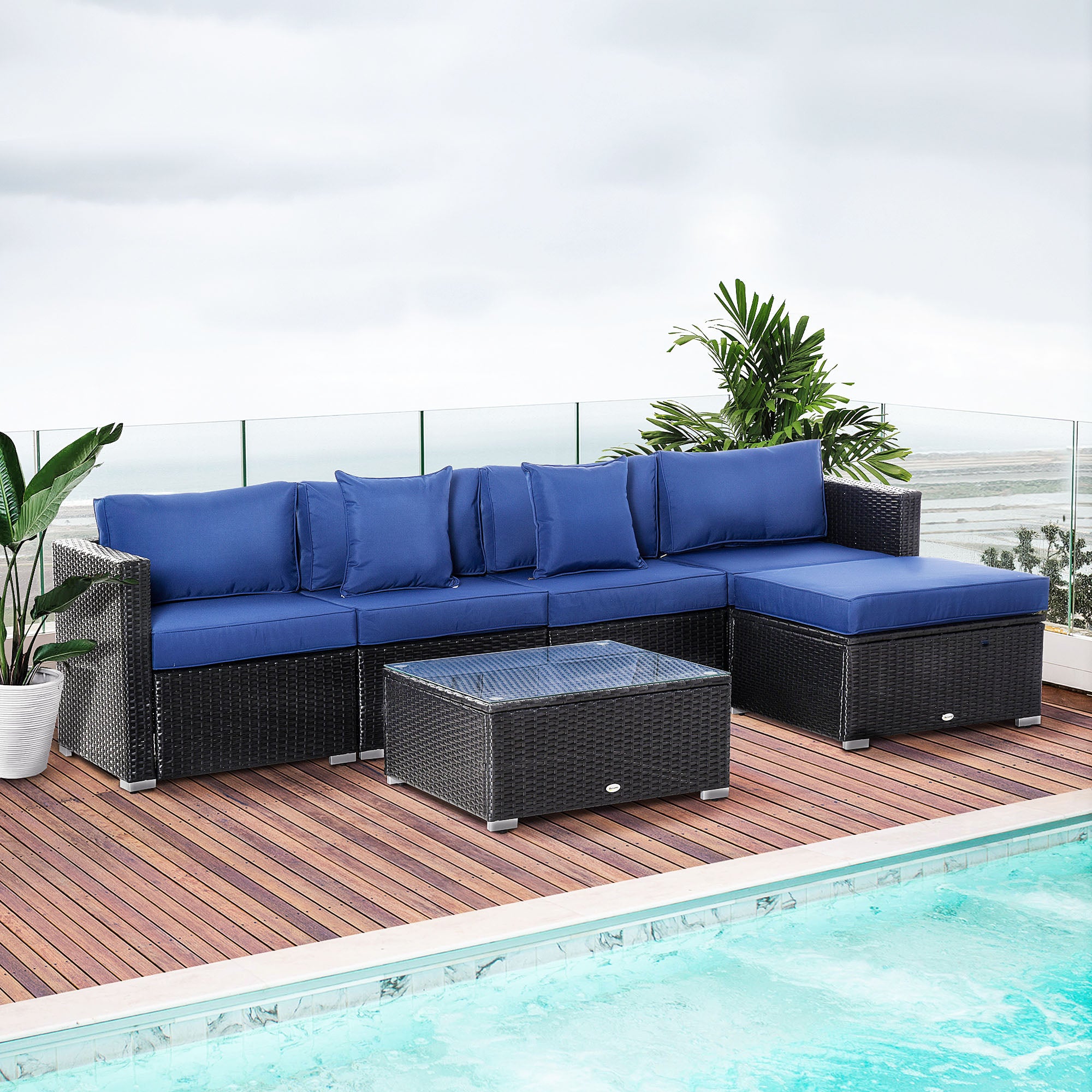 Deluxe 6-Piece Outdoor Rattan Wicker Patio Sofa Set with Cushions, Black Patio Furniture Sets   at Gallery Canada