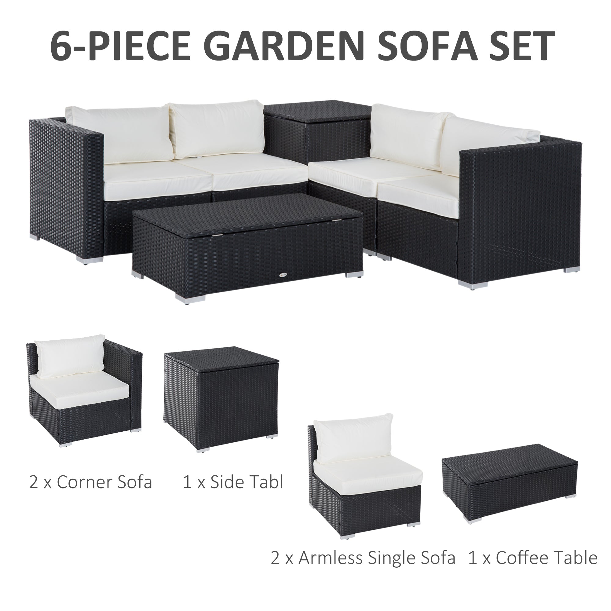 6 Pieces Patio Furniture Set with Cushion, Outdoor PE Rattan Wicker Sectional Conversation Furniture Sofa with Storage Table and Coffee Table, Beige Patio Furniture Sets   at Gallery Canada