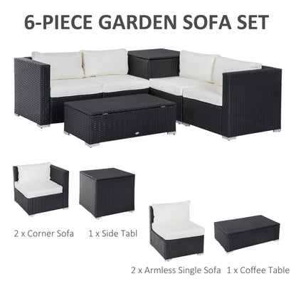 6 Pieces Patio Furniture Set with Cushion, Outdoor PE Rattan Wicker Sectional Conversation Furniture Sofa with Storage Table and Coffee Table, Beige Patio Furniture Sets   at Gallery Canada