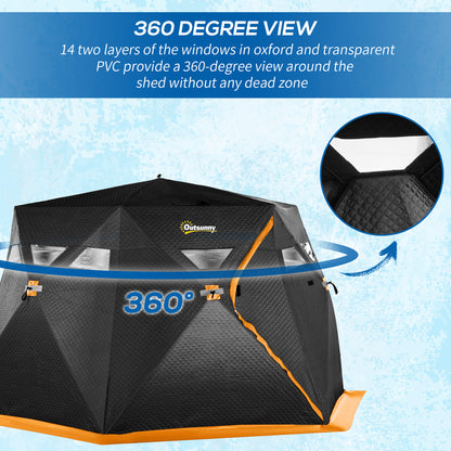 4 Person Insulated Ice Fishing Shelter, Pop-Up Portable Ice Fishing Tent with Carry Bag, Two Doors and Anchors for -22℉, Black and Orange Ice Fishing Tents   at Gallery Canada