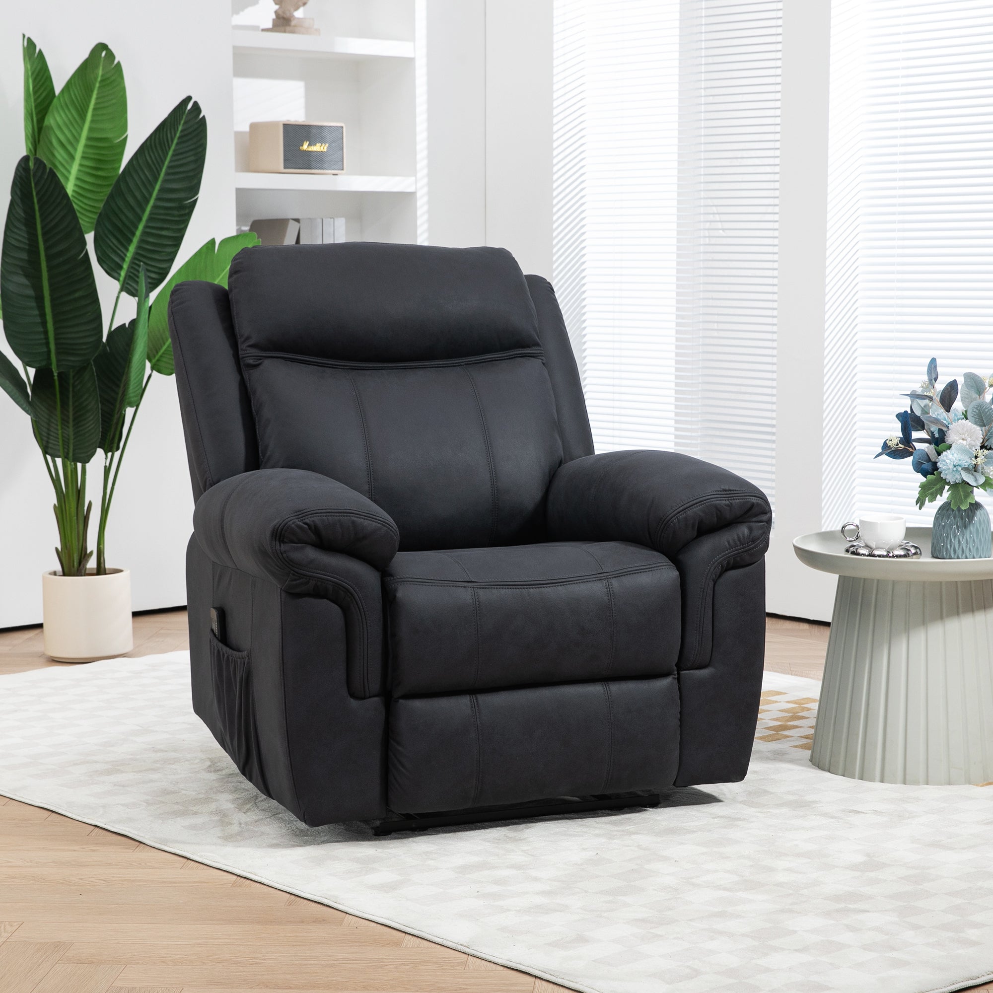 Manual Recliner Chair with Vibration Massage, Side Pockets, Microfibre Reclining Chair for Living Room, Black Single Sofas   at Gallery Canada