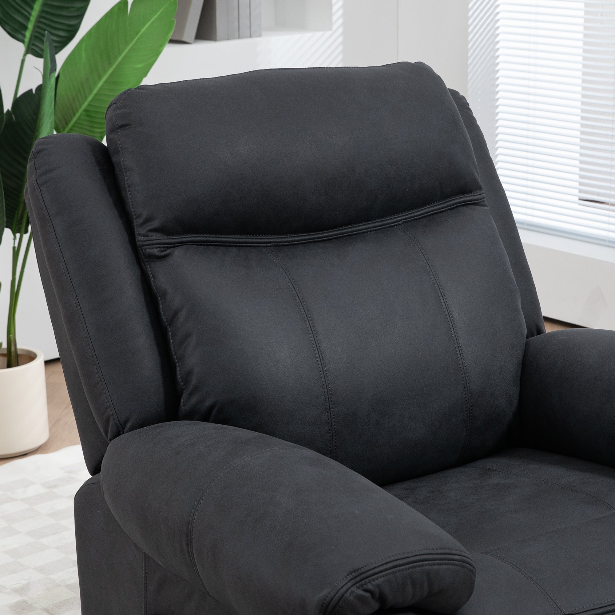 Manual Recliner Chair with Vibration Massage, Side Pockets, Microfibre Reclining Chair for Living Room, Black Single Sofas   at Gallery Canada