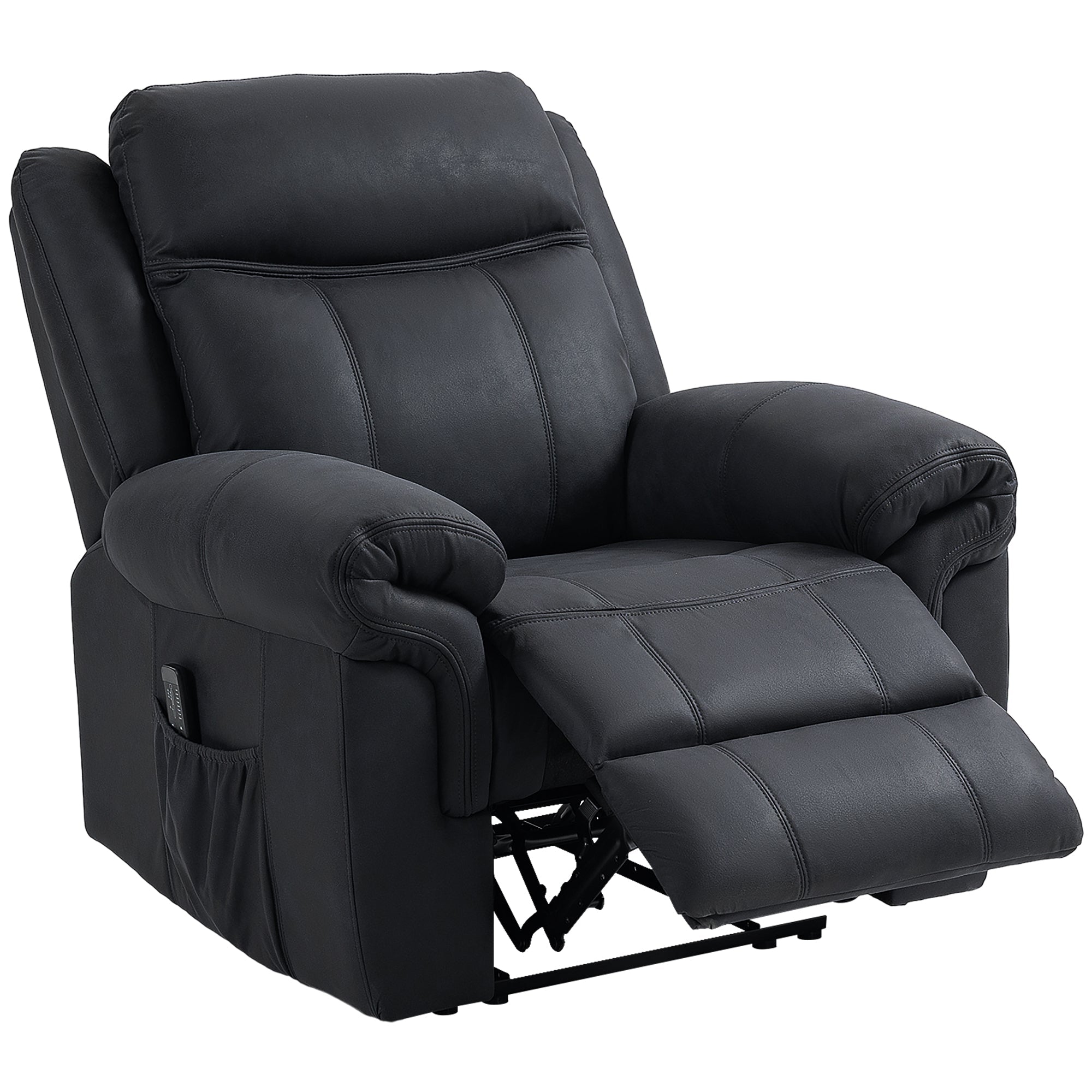 Manual Recliner Chair with Vibration Massage, Side Pockets, Microfibre Reclining Chair for Living Room, Black Single Sofas Black  at Gallery Canada