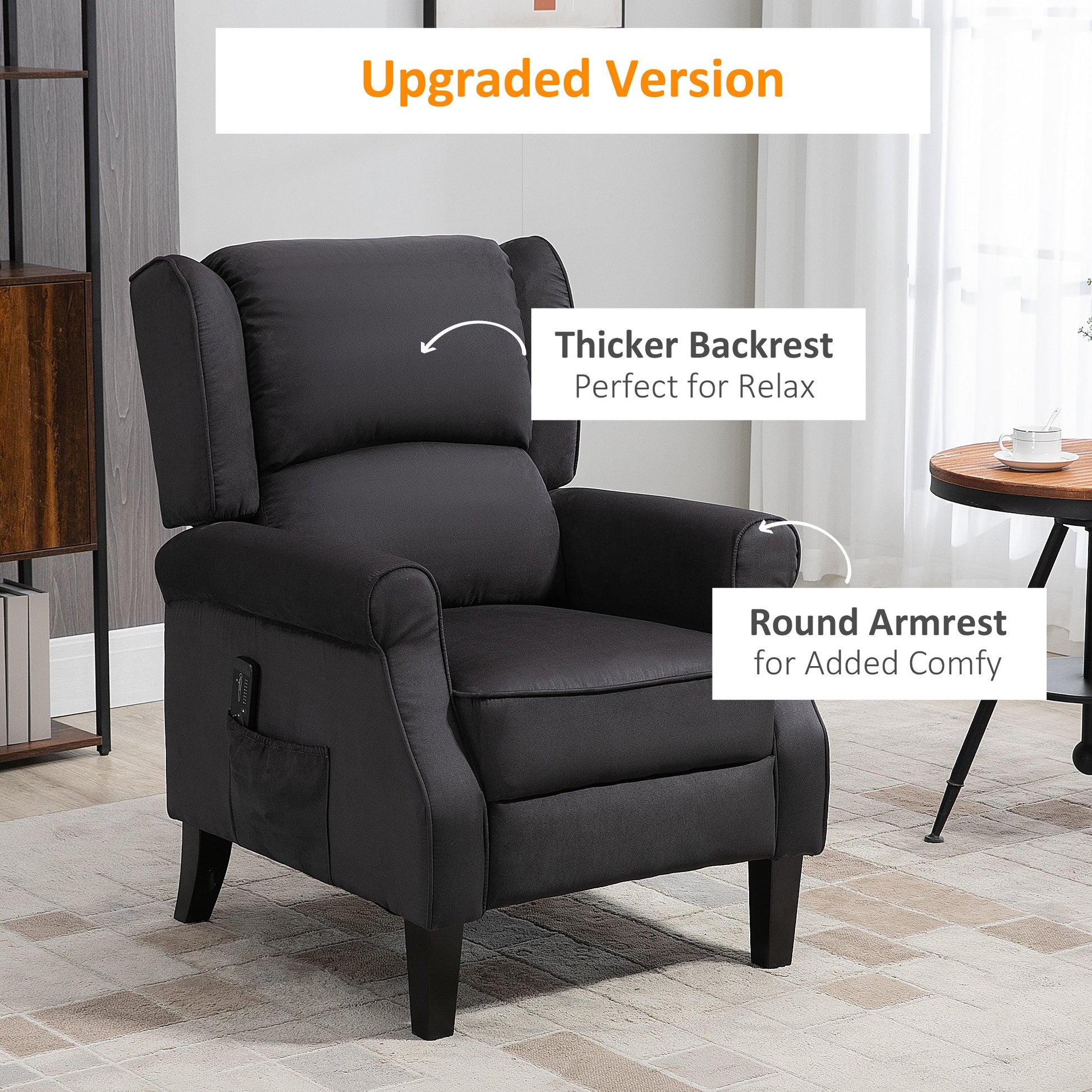 Wingback Massage Recliner Chair with Remote, Footrest, Side Pockets, Black Single Sofas   at Gallery Canada