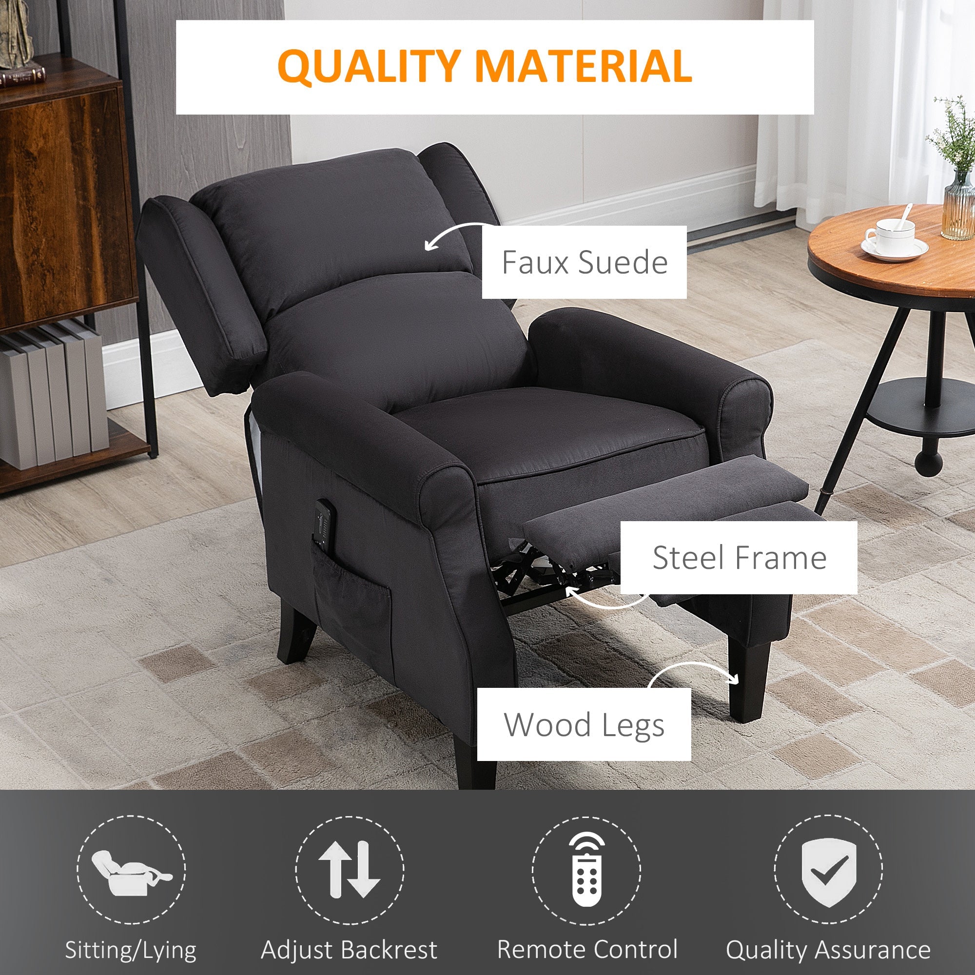 Wingback Massage Recliner Chair with Remote, Footrest, Side Pockets, Black Single Sofas   at Gallery Canada